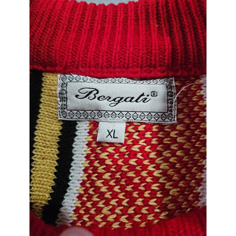 Bergati Coogi Style Sweater XL Chunky 3D Knit Red Yellow Black Gold - Picture 2 of 5